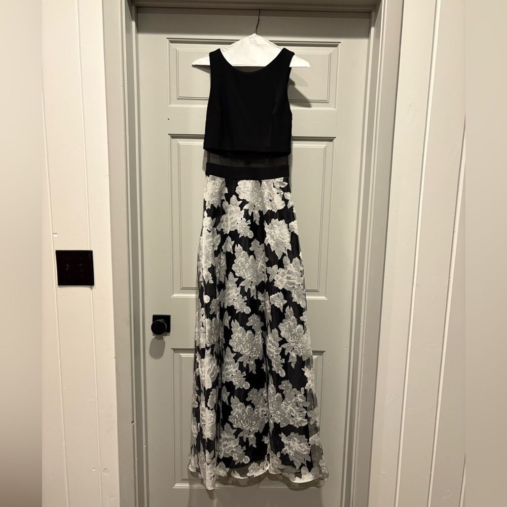 Betsy & Adam Black and White Formal Gown